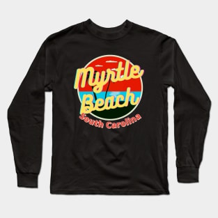 Myrtle Beach Retro Sunset Graphic Design Long Sleeve T-Shirt